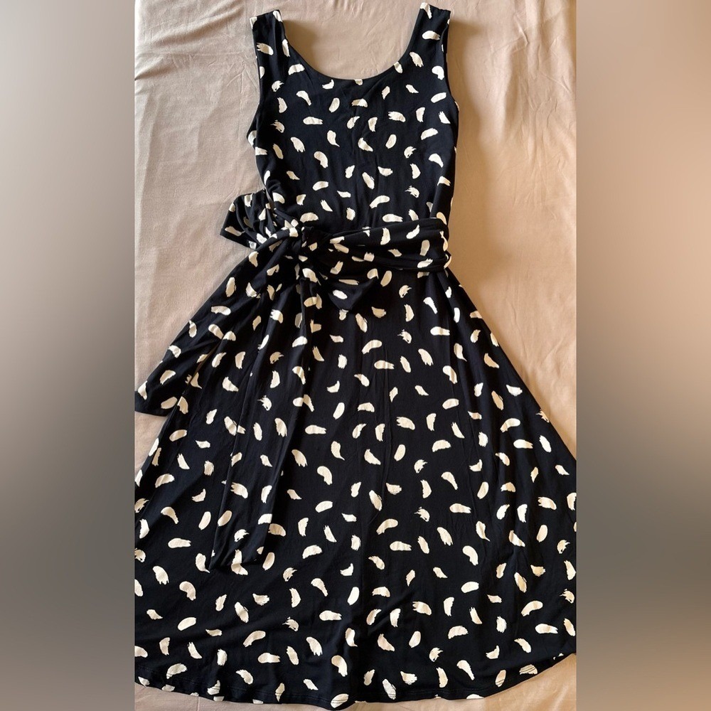 Boden Black White Brushstroke Jersey Tie Waist Midi Dress WW063 US 8L - Picture 4 of 7